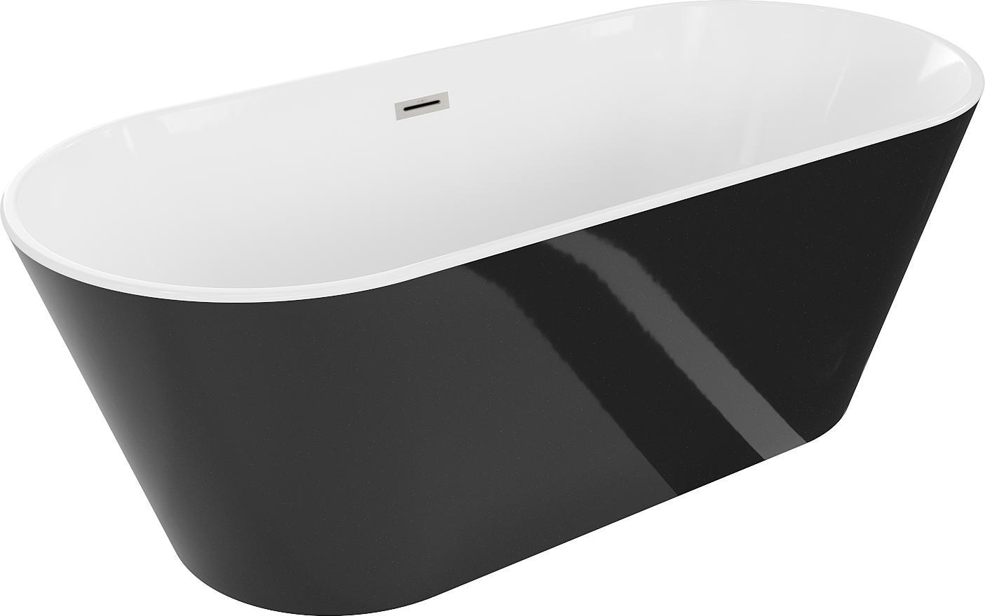 Mexen Flavia freistehende Badewanne 160 x 75 cm, weiß/schwarz, Ablass Nickel gebürstet - 54031608075-97