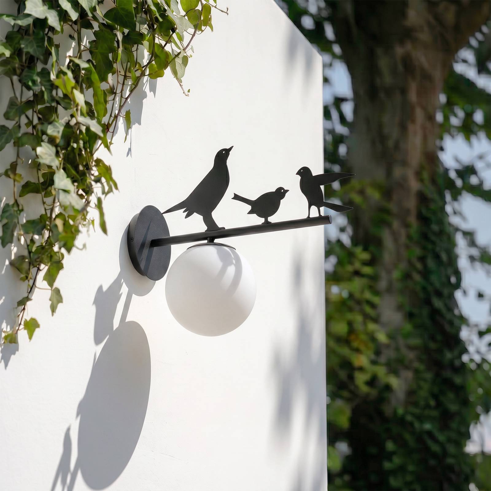 Außenwandleuchte Lintu Bird Lindby, dimmbar, schwarz, Metall, Landhaus / Rustikal, Wandleuchte außen