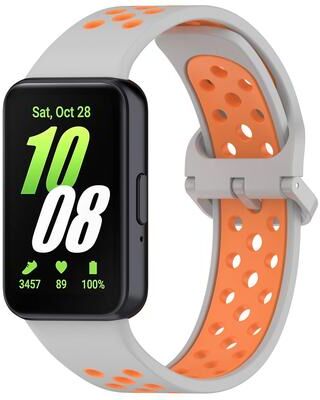 Everyday Crate XDfind Samsung Galaxy Fit 3 Silicone Watch Band Two Color Breathable Watch Strap grey Orange