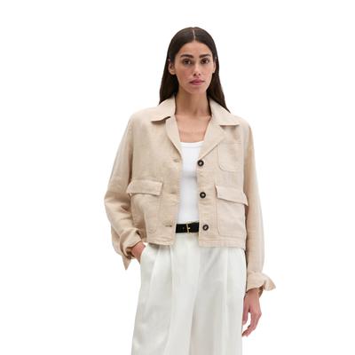 Kurzjacke MARC O'POLO "mit aufgesetzten Taschen", Damen, Gr. 36, sandpaper, Obermaterial: 100% Leinen, unifarben, regular fit, normaler Saum, Jacken Kurzjacke