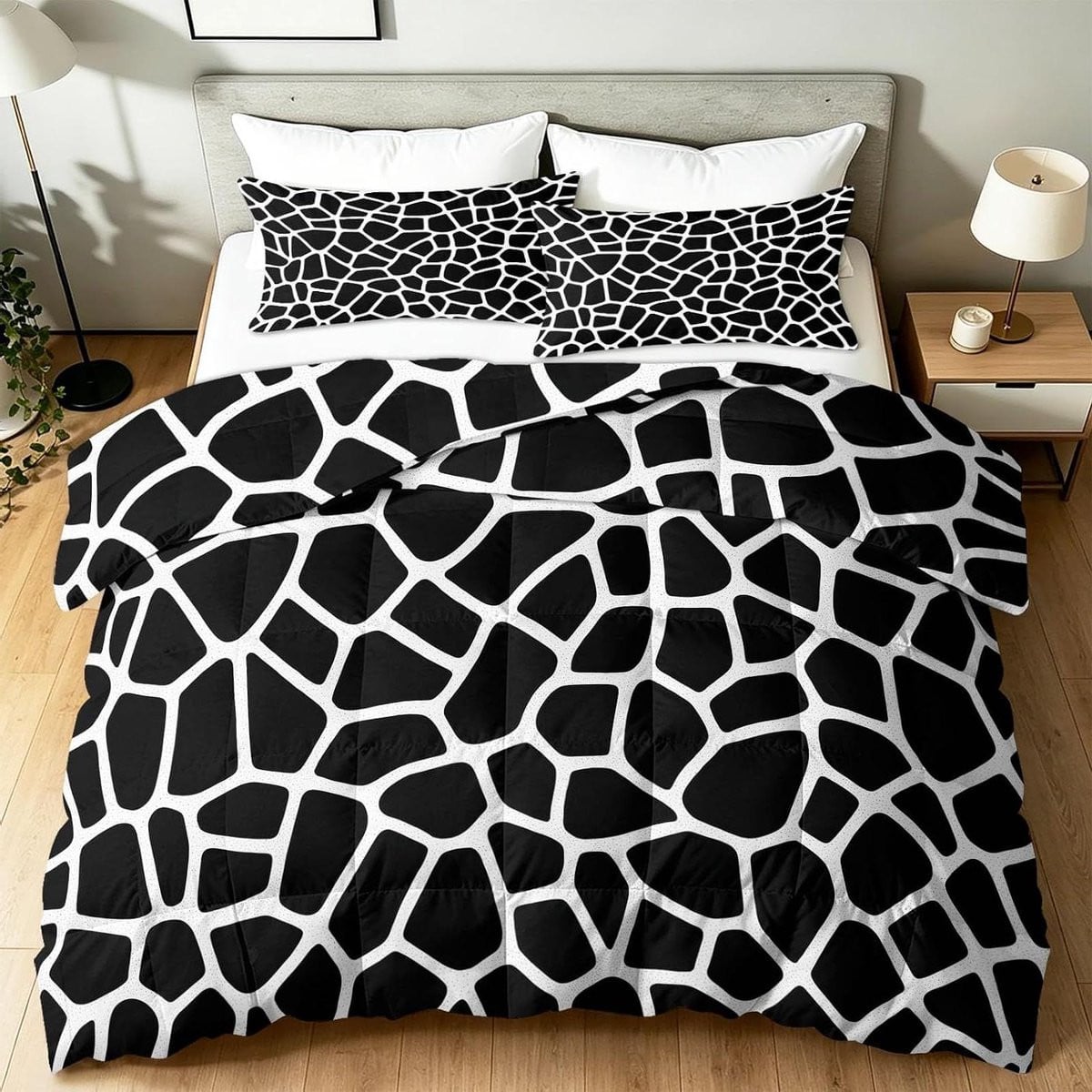 Dekbedset met kussenslopen in zwart en wit, 140x200 cm
