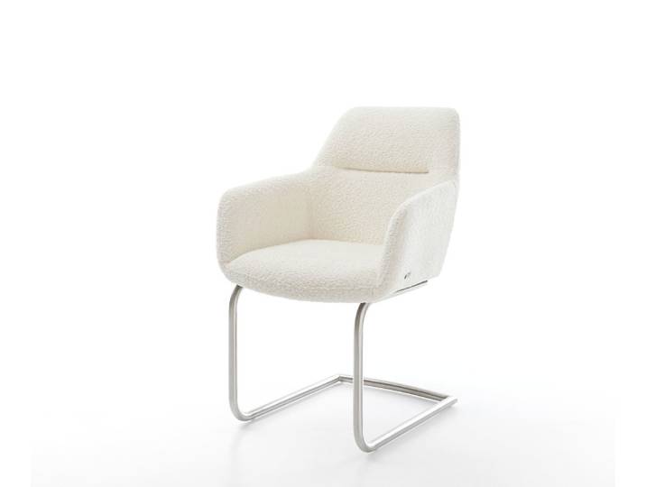 Freischwinger Pejo-Flex Bouclé Weiß Freischwinger rund Edelstahl Taschenfederkern, Esszimmerstühle