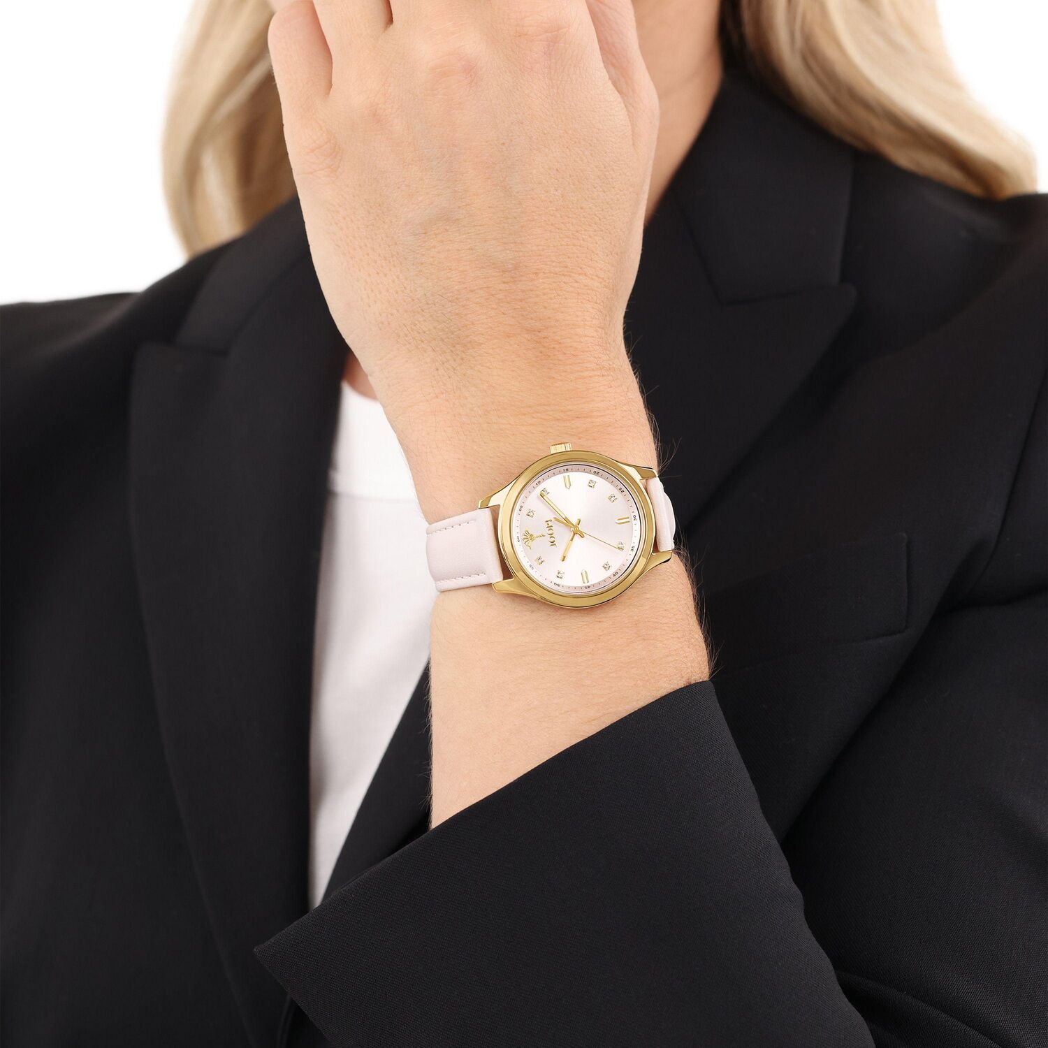 Joop! Quarzuhr JOOP, rosa, rosa, Armbanduhren, Damen, goldfarben, Quarzuhr, Armbanduhr, Damenuhr, Lederarmband, analog, Kristallsteine