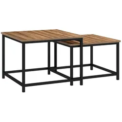 MODFU Couchtisch Satztisch 2er Set 60x60x45 cm Beistelltisch Holzoptik Naturholz+Schwarz mit Stahlgestell platzsparend kombinierbar