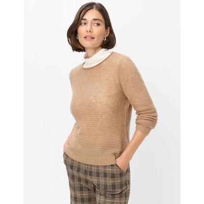 Strickpullover BRAX "Style LESLEY", Damen, Gr. 36, beige (braun), Strick, 44% Polyamid, 28% Alpaka, 28% Wolle, Rundhals, Pullover Strickpullover, Strickpullover im Alpaka-Wollmix