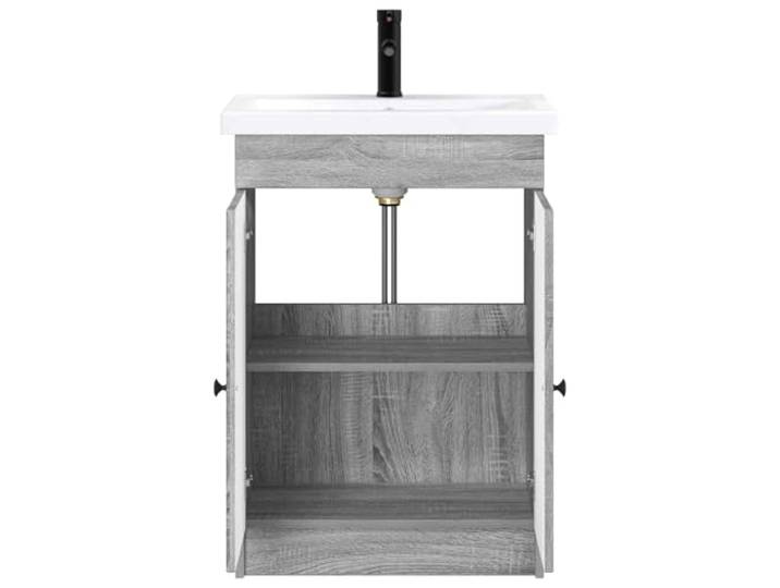 SKTQYQO Badezimmerschrank Sonoma, grau, 56 x 37,5 x 81 cm, mit Waschbecken Holztechnik, schwarze Metallgriffe, großer Innenraum, 1 Einlegeboden, Montage erforderlich