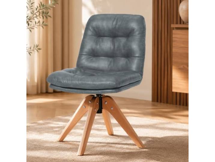 HomeMiYN Drehbare Esszimmerstühle 360°, Kunstleder Polsterstuhl Holzbeine Moderne Esszimmermöbel, Skandinavischer Stuhl in Dunkelbraun, Polsterstuhl für Büro und Wohnzimmer, Zeitloses Design