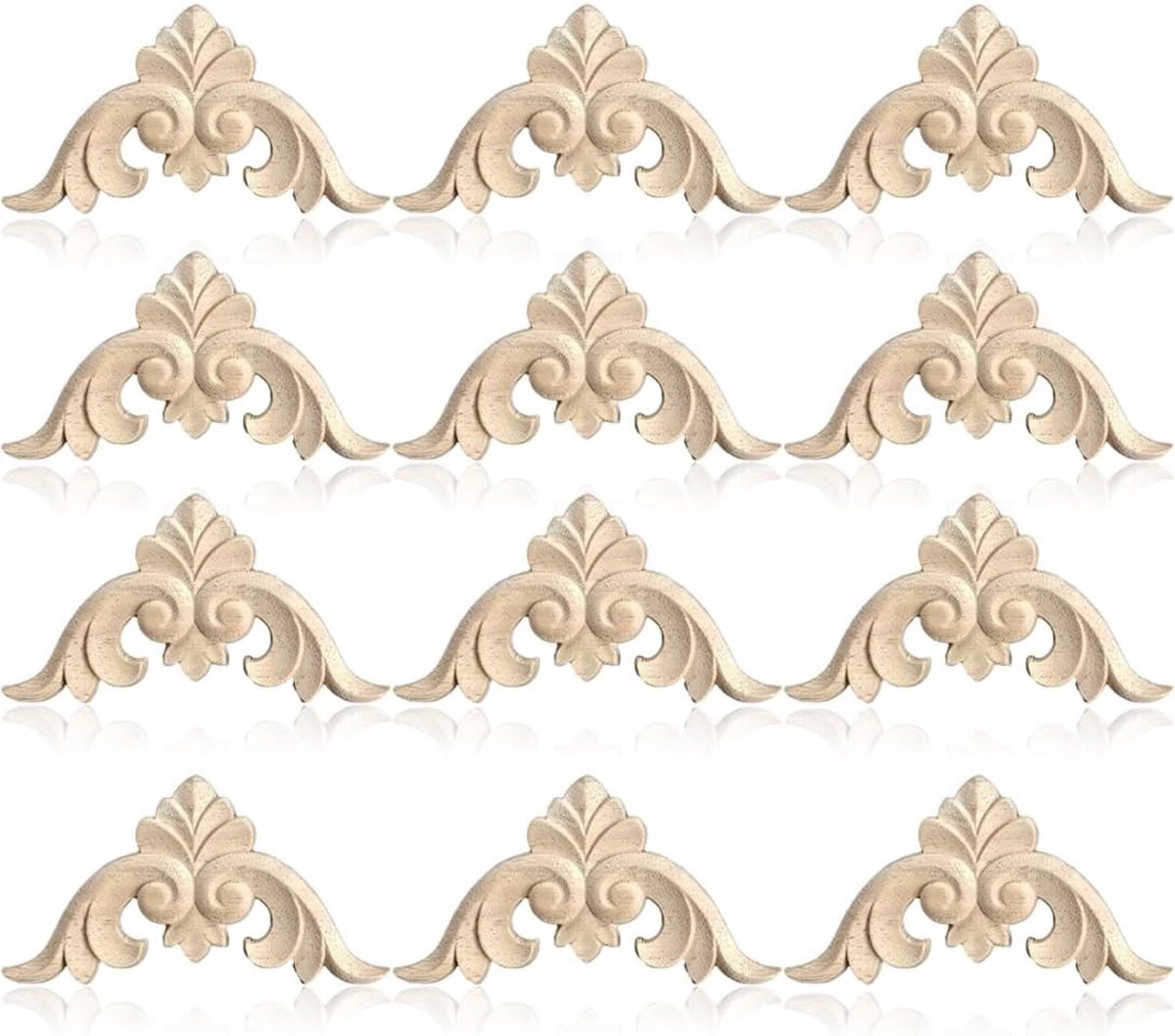 Set van 12 houten gegraveerde hoekornamenten als decoratieve applicaties voor muren en deuren