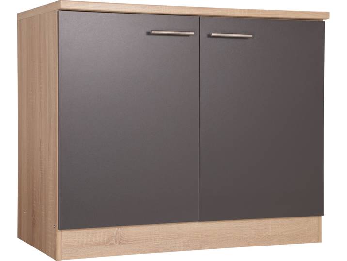 Spülenschrank RESPEKTA Merle , grau, B:100cm H:84,8cm T:60cm, Schränke, Spülenschrank, Breite 100 cm, Soft-Close, Griffe aus Metall, 85 cm Arbeitshöhe