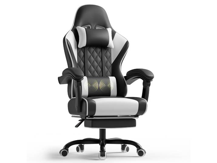 Chaise de jeu massante réglable en hauteur Devoko, design ergonomique avec support lombaire et appui-tête, chaise pivotante