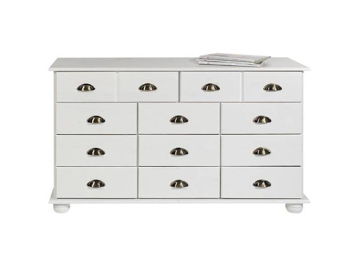 Commode chambre COLMAR L 117 cm 11 tiroirs en bois massif blanc chiffonnier apothicaire rangement
