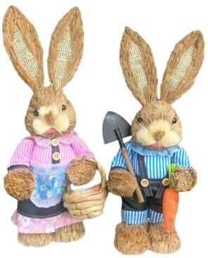 Uplift Treasures Straw Easter Bunny Decoration Ornament 2pcs G
