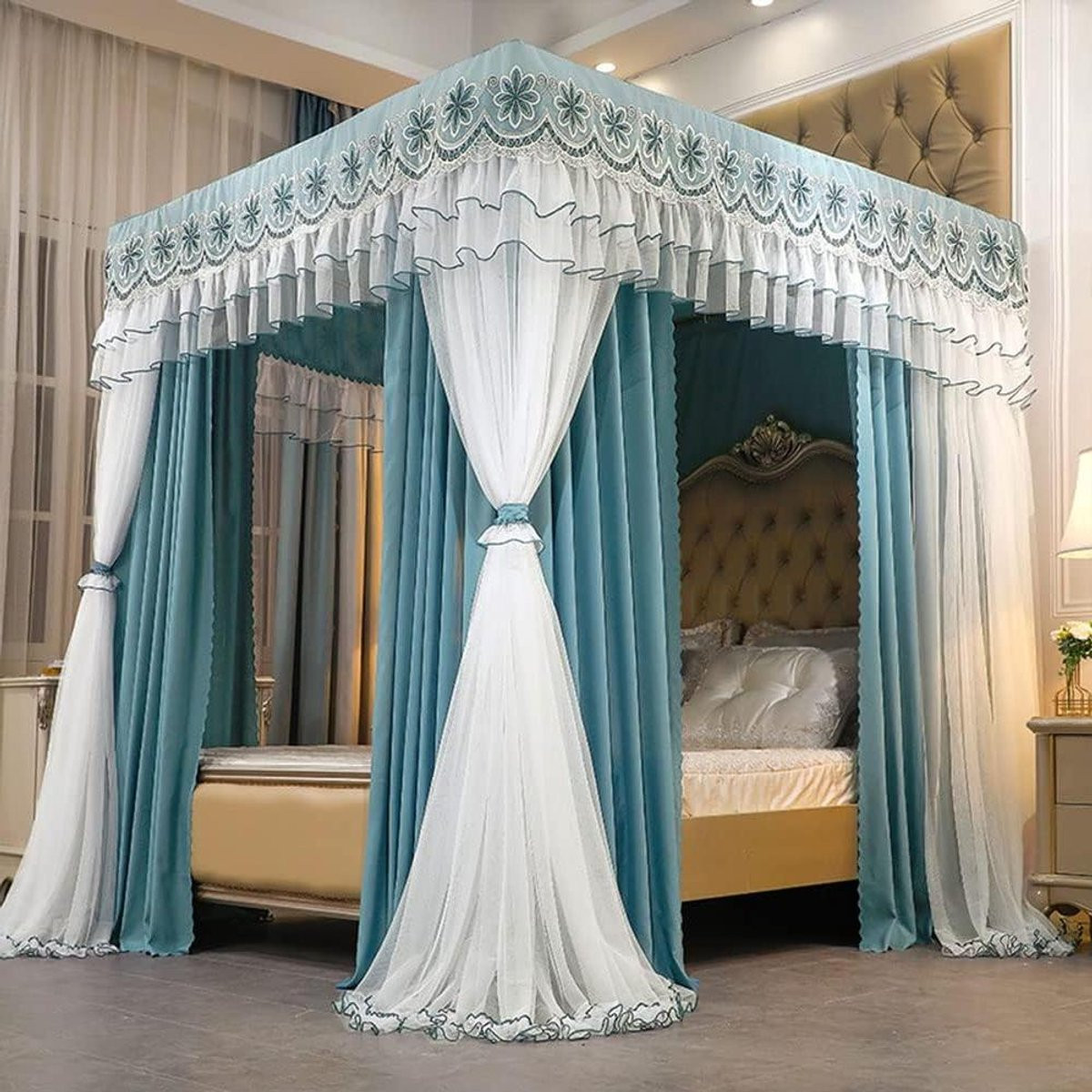 Wit Hemelbed Gordijn Dubbele Laag Kingsize voor Slaapkamer Decoratie