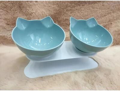 Uplift Essentials Ergonomic Non Slip Double Cat Feeding Station double Blue