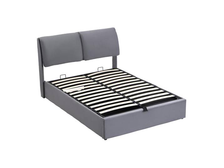 Okmyhome Polsterbett 140/200 cm Grau aus Samt mit Bettkasten, Rechteckig, Schlafzimmer, Betten, Polsterbetten