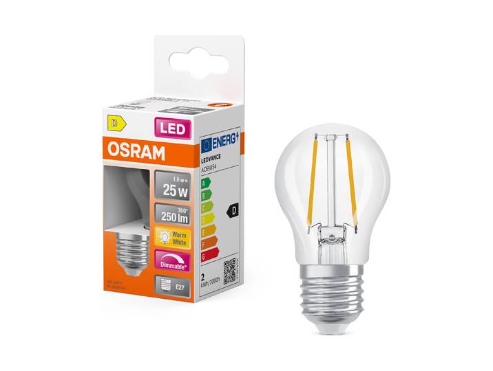 LED Tropfen P25 dim 1,8W 827 fil E27 ww
