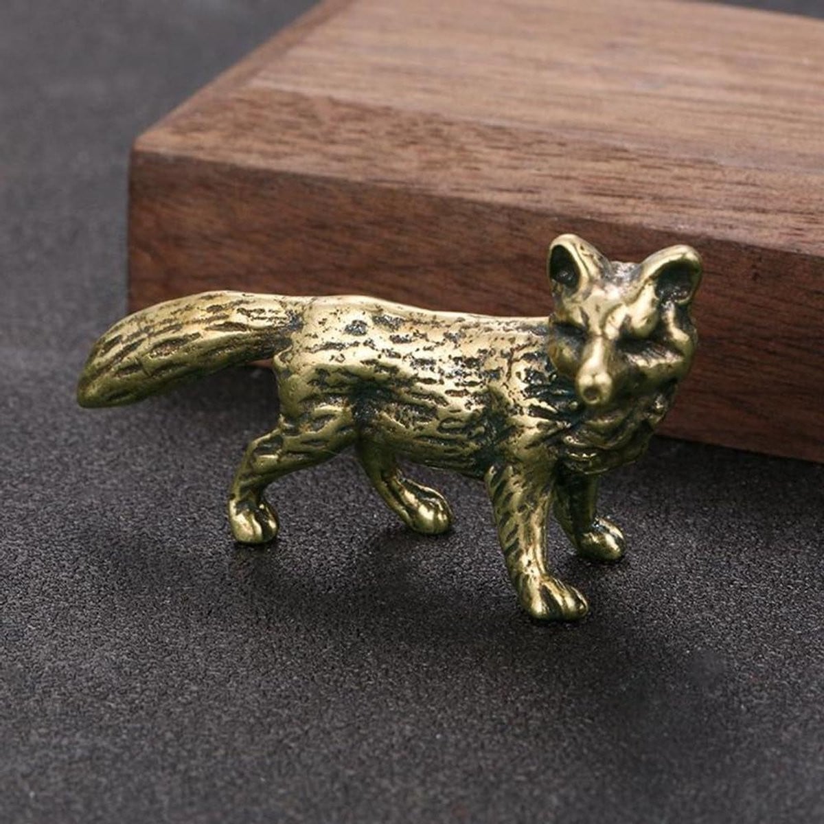 Handgemaakt Messing Vos Beeldje - Decoratief Ornament - Antiek Messing - 29 x 5 cm