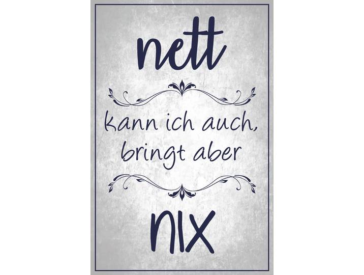 Metallbild QUEENCE Nett bringt nix , blau (farbe bild(er): blau), B:30cm H:20cm, Stahl, Bilder, Metallbild, Sprüche, Texte, witzig