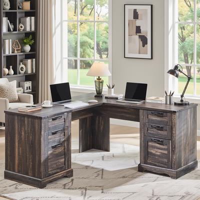 afulyperfllc "60"" Farmhouse L Shaped Executive Desk, Wood Corner Desk, Computer Desk"