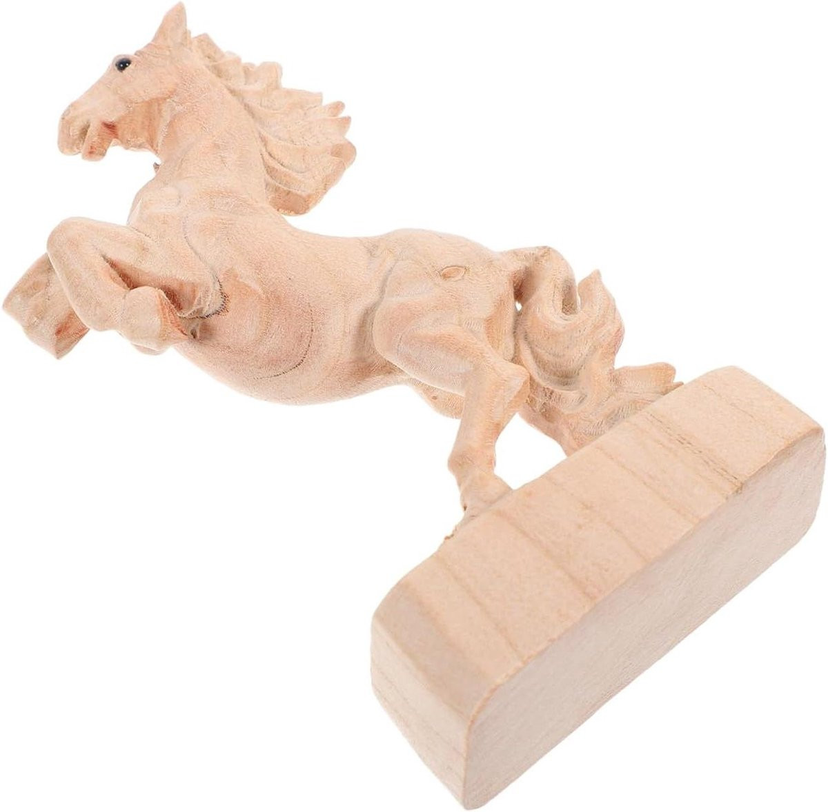 Houten Paard Beeldje - Natuurlijk Houten Dieren Sculptuur voor Desktop Decoratie - Hoogte: 10,8 cm