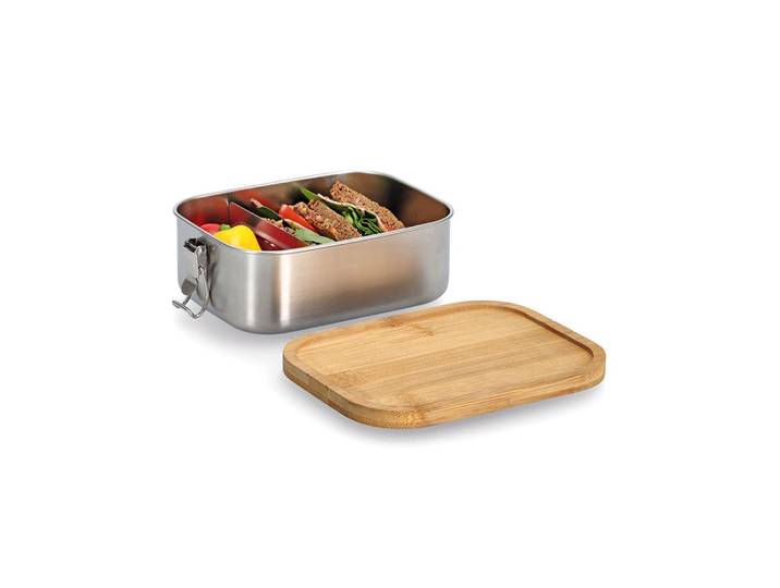 Lunchbox ZELLER PRESENT, braun (silber, natur), B:13,5cm H:7cm L:18,4cm, Bambus, Edelstahl, Lebensmittelaufbewahrungsbehälter, Lunchbox, hochwertige Edelstahl Brotdose