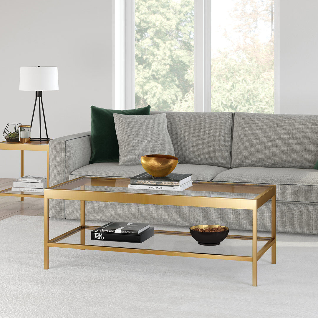 Hudson&Canal Alexis Coffee Table with Storage Gold 43.2H x 114.3L x 50.8W
