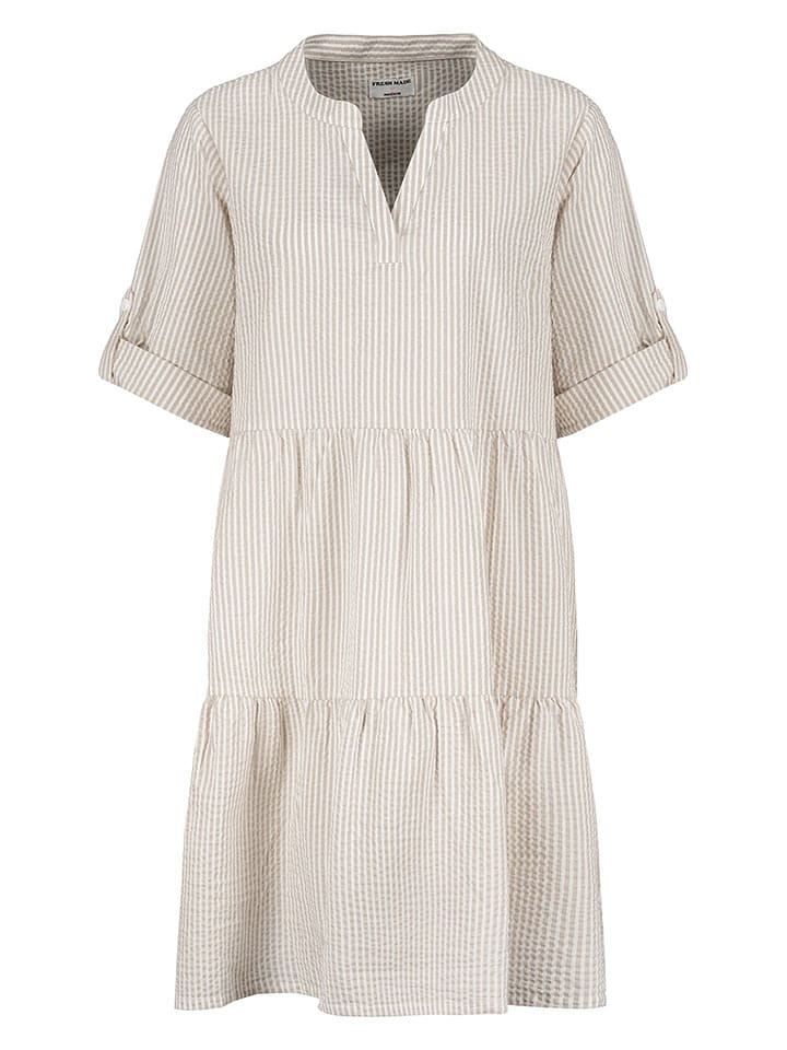 Fresh Made Kleid in Beige/ Weiß - XXL