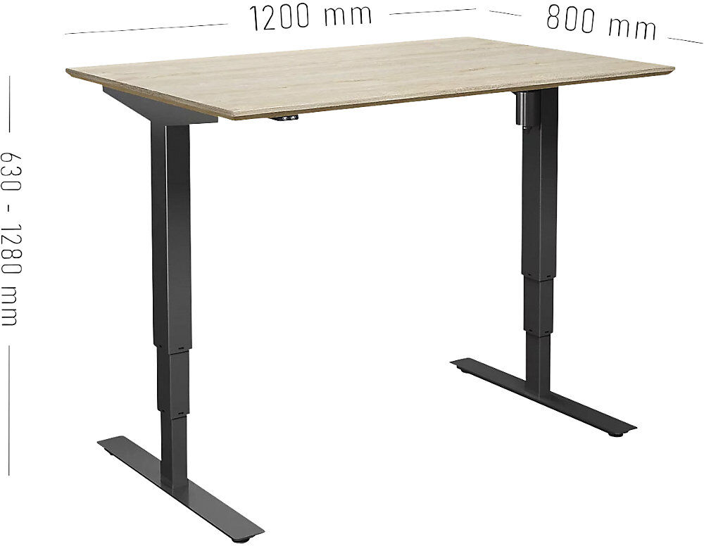 kaiserkraft Schreibtisch Atlanta Trend, elektrisch höhenverstellbar, gerade, BxT 1200 x 800 mm, Eiche/schwarz