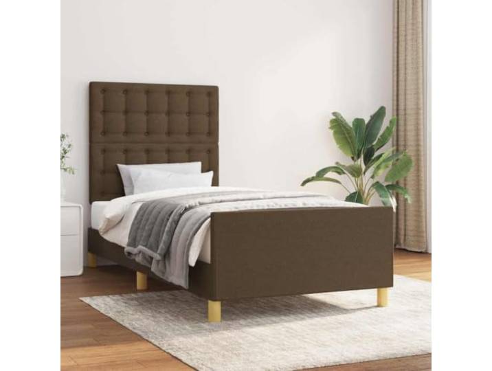 Bettgestell Dunkelbraun 100x200 cm Stoff Massivholz Lärchenholz Polyester Stoff 100% Polyester, massives Lärchenholz, Kopfteil höhenverstellbar, für Matratze 100 x 200 cm, fürs Schlafzimmer