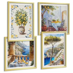 BILDER SET 4er Set - 50x50 cm & 40x60 cm Goldrahmen - Gemälde von Zitronenbäumen