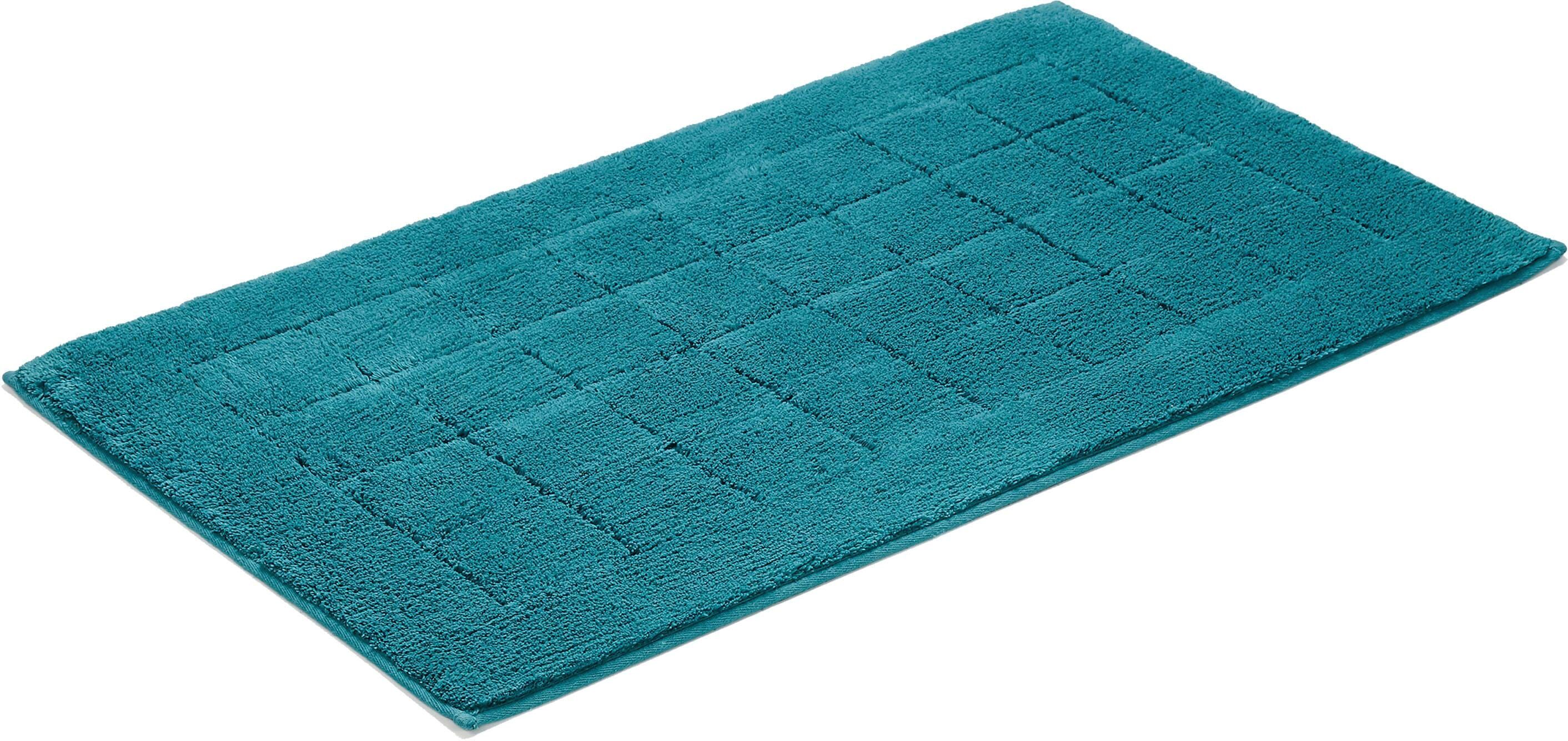 Badematte VOSSEN "Exclusive" Gr. 3, blau (lagoon), H:20mm, Baumwolle, Badematten, Badematte, Badteppich, Uni-Farben, Karo Muster, Hoch-Tief Effekt, reine Baumwolle lagoon rechteckig (60cm x 100cm )