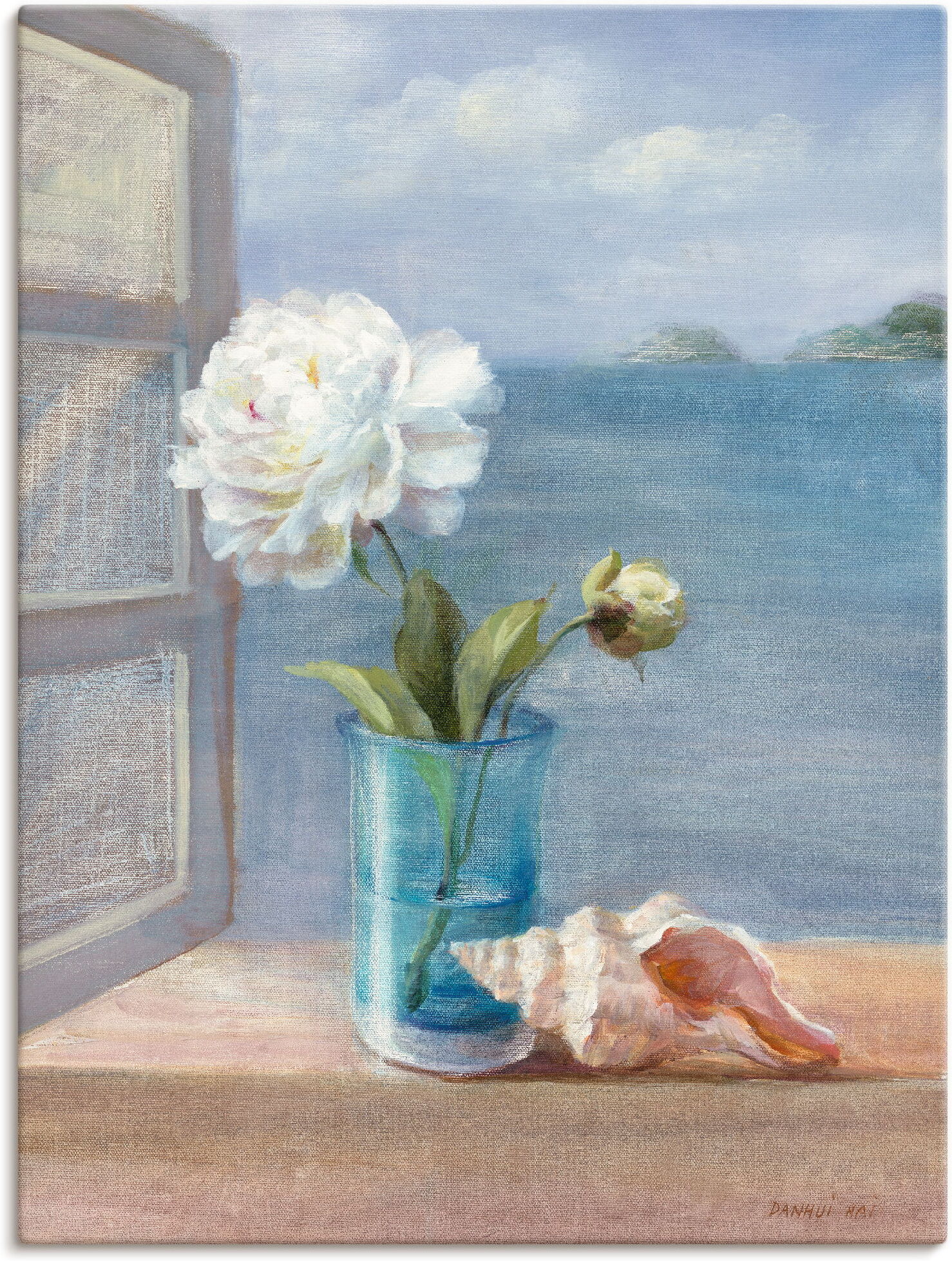 Leinwandbild ARTLAND "Küsten Blumen I", blau (farbe bild(er): blau), B:30cm H:40cm, Bilder, Leinwandbild, auf Holzrahmen gespannt farbe bild(er): blau B/H/T: 30cm x 40cm, Leinwandbild Arrangements Hochformat, 1 Stk.