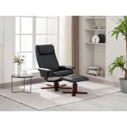 Happy Home Verstellbarer Relaxsessel mit Hocker & Holzbeine - Schwarz