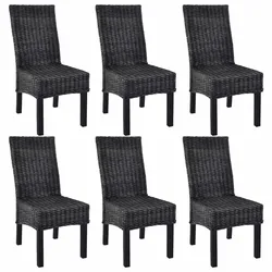 Décoshop26 - Set aus 6 schwarzen Küchen-/Esszimmerstühlen aus Kubu-Rattan und Mangoholz CDS022676 CDS022676