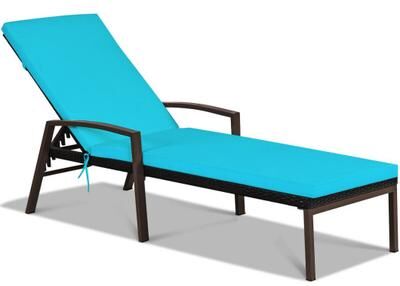 Costway Patio Rattan Lounge Chaise Recliner with Back Adjustable Cushioned-Turquoise