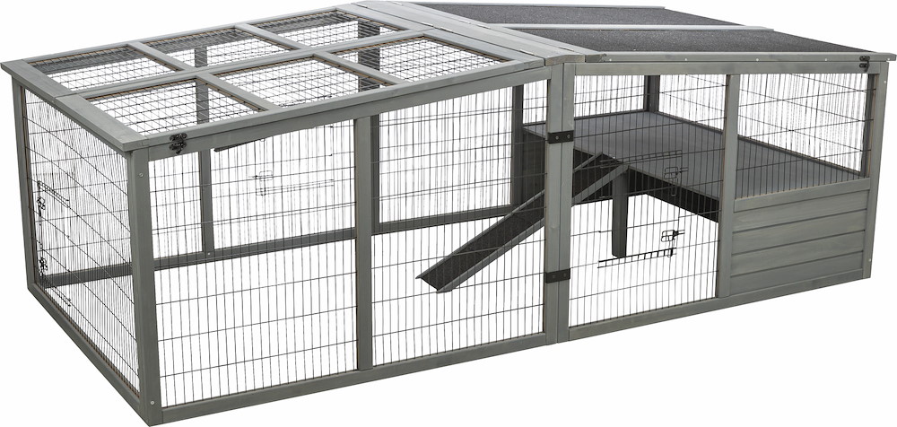 TRIXIEHEIMTIERBEDARF Freilaufgehege XL m. Abdeckung Holz, 233 x 79 x 116 cm, grau 16976323