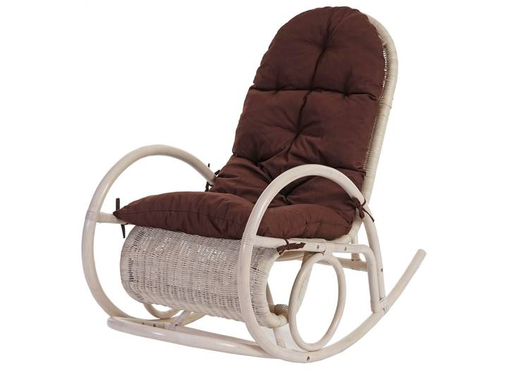 Schaukelstuhl Esmeraldas, Schwingsessel Rattansessel, weiß Auflage braun