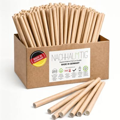 NACHHALMTIG Strohhalme Papier Braun 200 mm Ø 8 mm – 500 Stück – Made in Germany