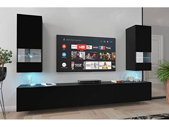 Furnitech SEZANA AN21 Möbel Schrankwand Wandschrank Wohnwand Mediawand mit Led Beleuchtung Wohnzimmer (Möbel ohne, AN21-18B-M1 1B MATT), An 21, 226