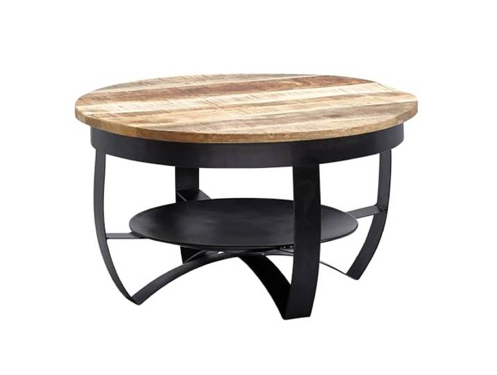 WOHNLING Couchtisch Rund 60x60x34 cm Mango Massivholz Metall Schwarz Wohnzimmertisch Industrial eindrucksvoll, Sofatisch massiv klein, handgefertigtes Unikat, Tisch für Wohnzimmer