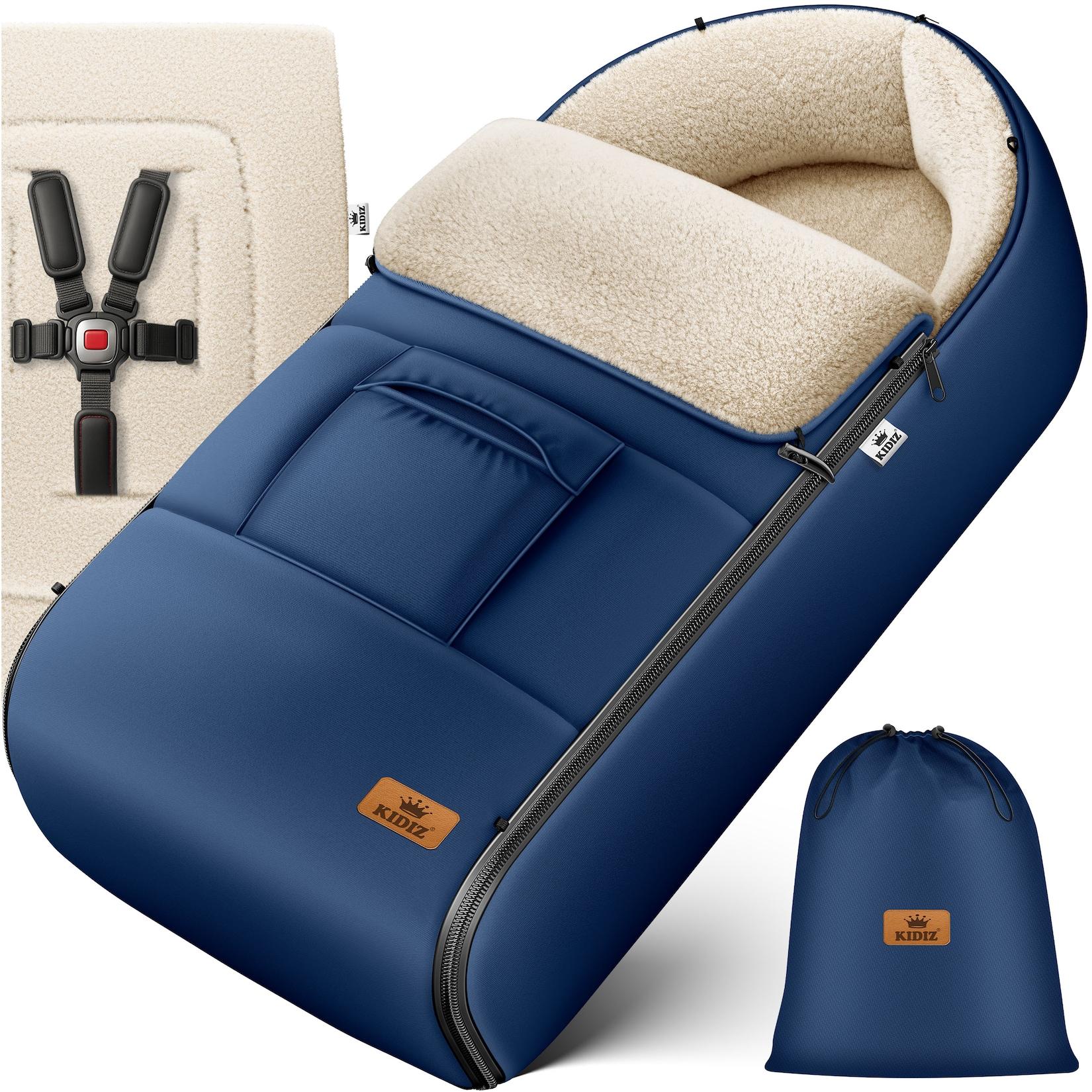KIDIZ® Babyfußsack Baby Fußsack Winterfußsack Babyschale mit Reißverschluss Kuschelsack Babydecke Kinderwagen waschbar verschließbarer Kopfteil, Tasche, passend für alle Kinderwagen
