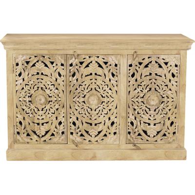 Sideboard SIT "Modena aus Mangoholz mit 3 Türen und aufwändigen Schnitzereien", beige (natur), B:140cm H:90cm T:40cm, Massivholz, Sideboards, Sideboard, Aufwändige Schnitzereien im orientalischen Stil
