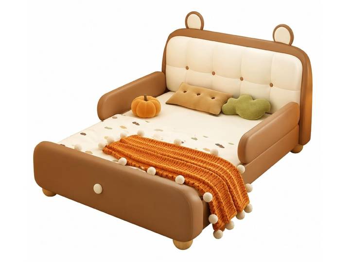 Xlmoebel Kinderbett Braunes Leder-Kinderbett mit seitlichen Gitterelementen, Made in Europa