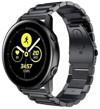 Inspired Deals Galaxy Watch Active Stainless Steel Watch Band 20mm 3 Beads Slingshot Buckle Replacement Strap black