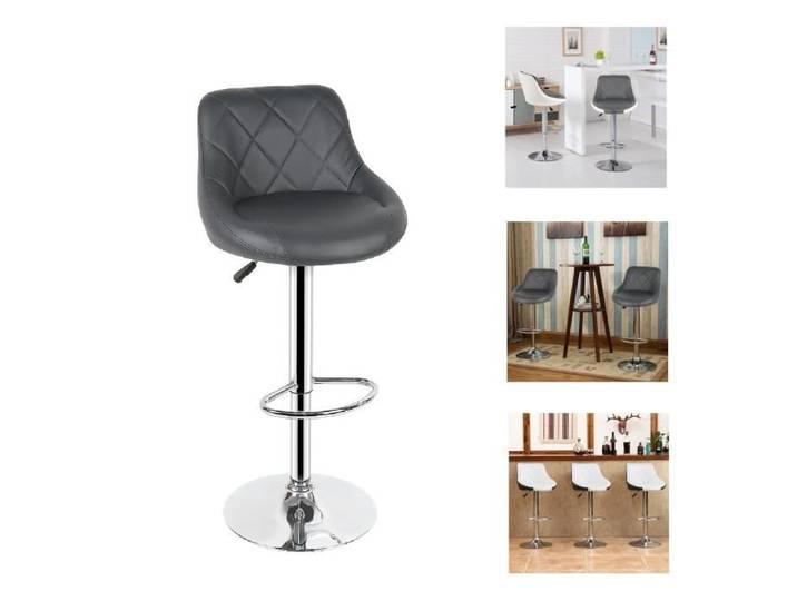 Tabouret de bar - WILLONIN - Rotatif 360° - Similicuir Gris - Réglable en Hauteur - Lot de 4