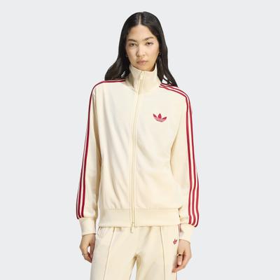 Trainingsjacke ADIDAS ORIGINALS "FIREBIRD TRACK LOOSE", Damen, Gr. S, warm vanilla, team victory rot, Obermaterial: 100% Polyester, Jacken Trainingsjacke, mit FIREBIRD-Design, locker geschnitten