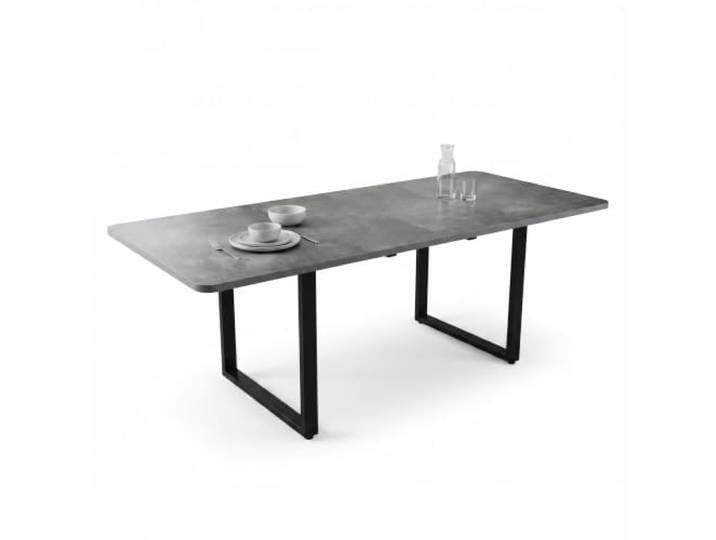 FurnitureR Ausziehtisch 140–220 cm, graue MDF-Platte, Metallgestell Ausziehtisch mit 140/180/220 cm Länge, grauer MDF-Platte und schwarzem Metallgestell