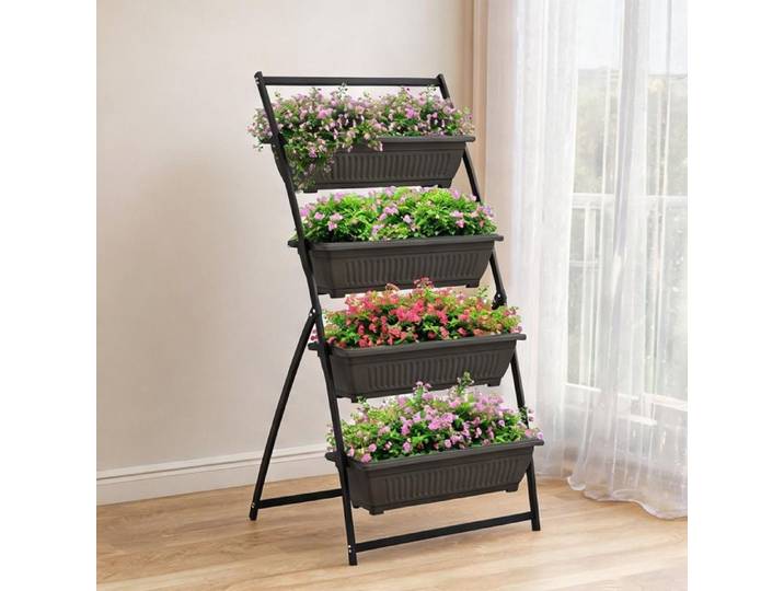 Étagère à plantes 4 niveaux en acier marron avec 4 bacs et drainage hauteur 162 cm - Marron Acier 79 x 76 x 162 cm Ref 2R8MNX