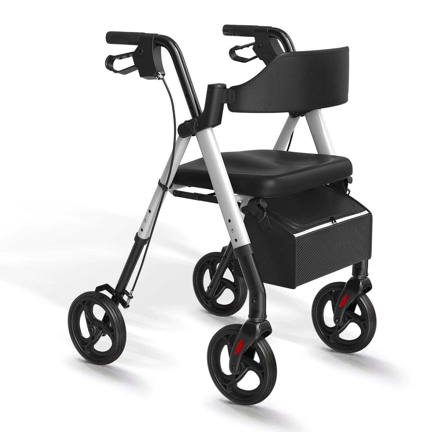Rollator für Senioren - Faltbarer Rollator mit Sitz - Robuster Aluminiumrahmen - 20,3 cm große Räder - Silber