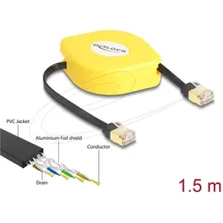 DELOCK RJ45 Aufrollkabel Cat.6A STP 1,5 m schwarz / gelb